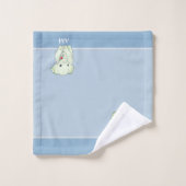 Éléphant Mignon & Monogramme sur un Bleu Merveille (Gant de toilette)