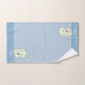 Éléphant Mignon & Monogramme sur un Bleu Merveille (Serviette à main)