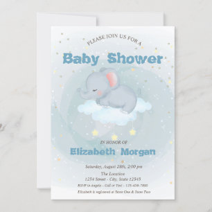 Eléphant mignon, Nuage, Étoiles Invitation Baby sh