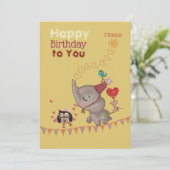 Eléphant mignon & Souris Carte Jaune d'anniversair (Debout devant)