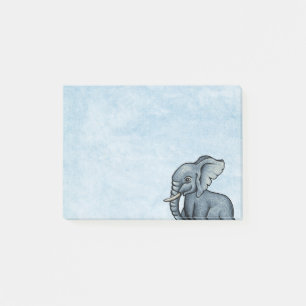 Eléphant mignon sur des notes Post-it bleues