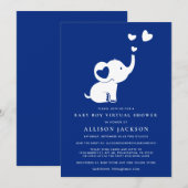 Elephant Minimal Baby Boy Virtual Shower Navy Blue Kaart (Voorkant / Achterkant)