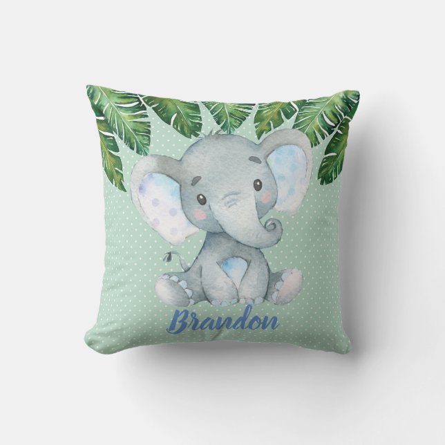 Elephant Mint Green Tropical Boy Nursery Decor Kussen (Voorkant)