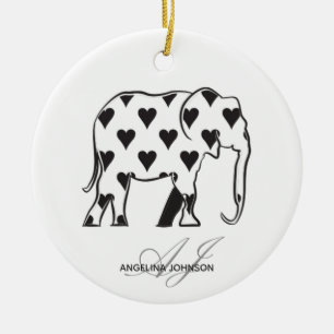 Elephant Monogrammen van het zwarte en witte harsp Keramisch Ornament