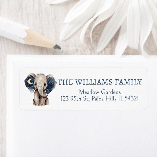 Elephant Moon and sterren return address labels (Insitu)