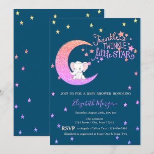 Elephant, Moon, Stars Twinkle Little Baby shower Kaart