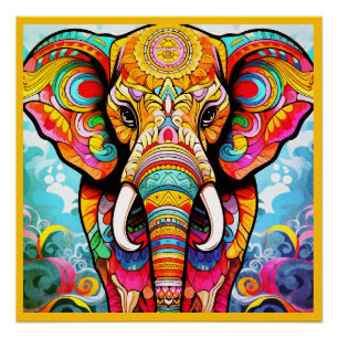 Éléphant mosaïque coloré sur une affiche murale br