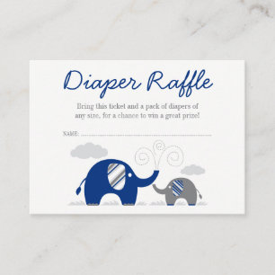 Elephant Navy Blue Grijze Luier Raffle Ticket Informatiekaartje