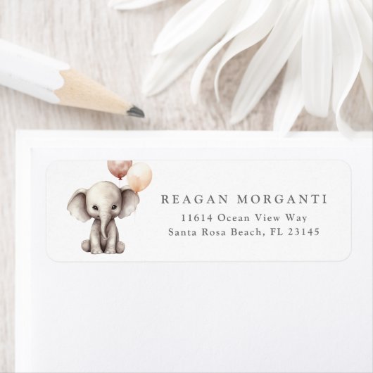 Elephant Neutral Baby shower retouradres Etiket (Insitu)