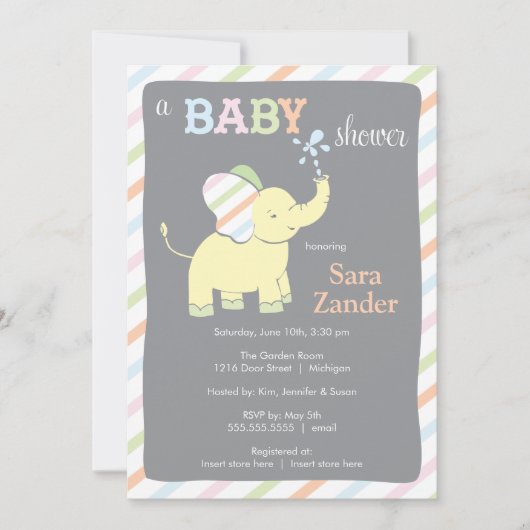 Eléphant neutre| Invitation Baby shower (Devant)