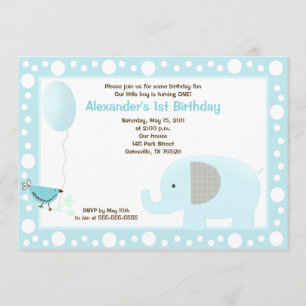 Elephant Oerwoud Dot 5x7 Birthday Uitnodiging blau