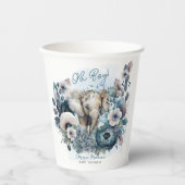 Elephant Oh Boy Blue Floral Baby shower Papieren Bekers (Voorkant)