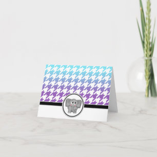 Elephant Ombre Aqua Paars Houndstooth-kaarten Bedankkaart
