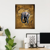 Elephant on Rustic Map of Africa Art Poster (Thuiskantoor)