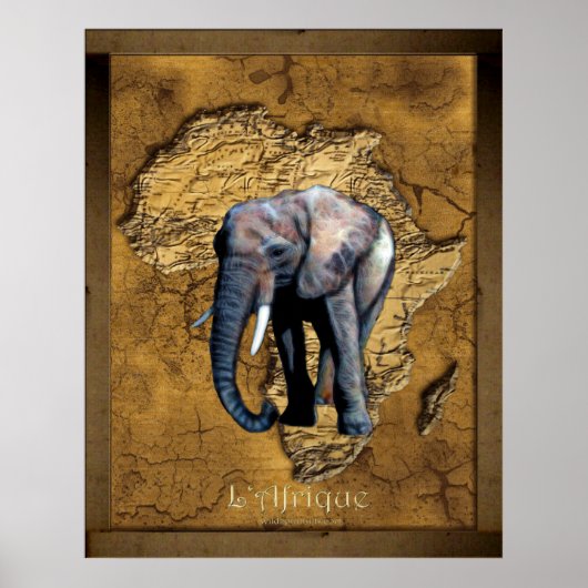 Elephant on Rustic Map of Africa Art Poster (Voorkant)