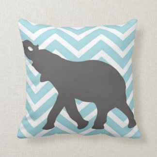 Elephant op Chevron Zigzag - Aqua Blue en White Kussen