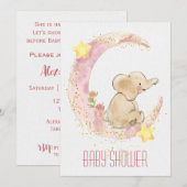 Elephant op een Moon Baby shower Kaart (Voorkant / Achterkant)