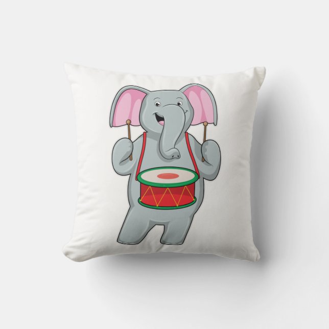 Elephant op Music met Drum Kussen (Voorkant)