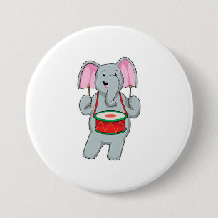 Elephant op Music met Drum Ronde Button 7,6 Cm