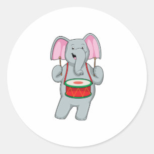 Elephant op Music met Drum Ronde Sticker