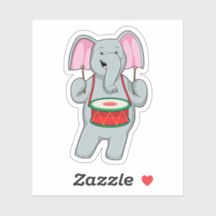 Elephant op Music met Drum Sticker