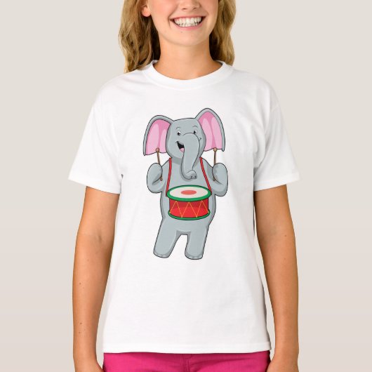 Elephant op Music met Drum T-shirt (Voorkant)