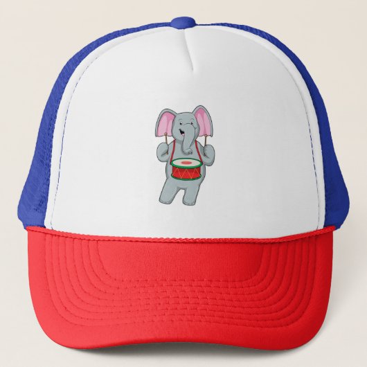 Elephant op Music met Drum Trucker Pet (Voorkant)