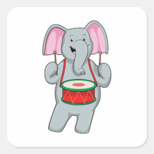 Elephant op Music met Drum Vierkante Sticker