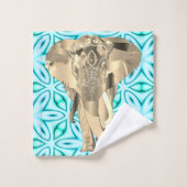 Eléphant or sur Turquoise (Gant de toilette)