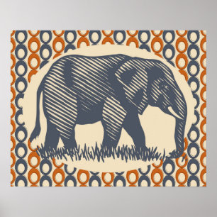  Elephant Oranje Grijs Poster
