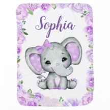 Elephant Paars Bow Baby Blankets Floral Name