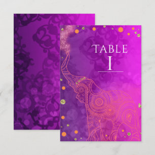 Elephant Paars roze Oranje & Gold Table Number Kaart