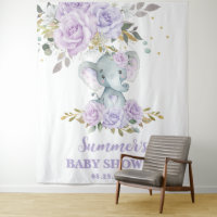 Elephant Paarse Lila Bloemen Baby shower Achtergro