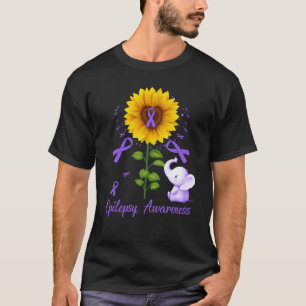 Elephant Paarse Ribbon Epilepsie Bewustzijn Sunflo T-shirt