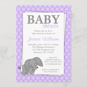 Elephant Paarse Stippen Girl Baby shower Kaart