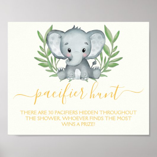 Elephant Pacifier Hunt Neutral Baby shower Game Poster (Voorkant)