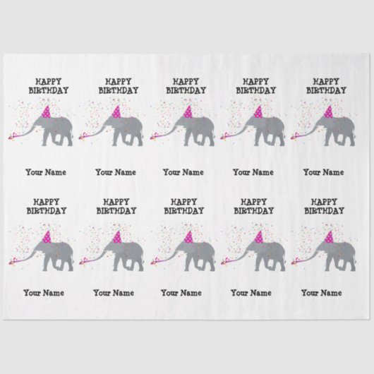 Elephant Partding - Dieren op Birthday Party Name Tissuepapier (Voorkant)