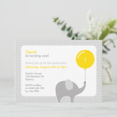 Elephant Party Invitation, Geel & Grijs Kaart (Staand voorkant)