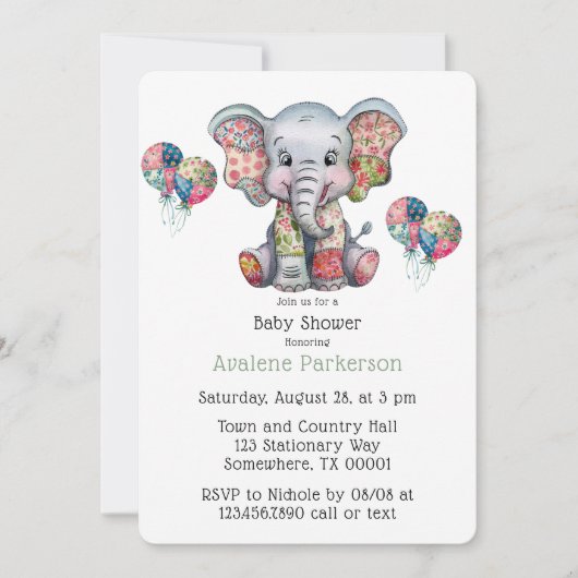 Elephant Patchwork Chic Girl of Boy Baby shower Kaart (Voorkant)