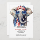 Eléphant patriotique 4 juillet invitations (Devant / Derrière)