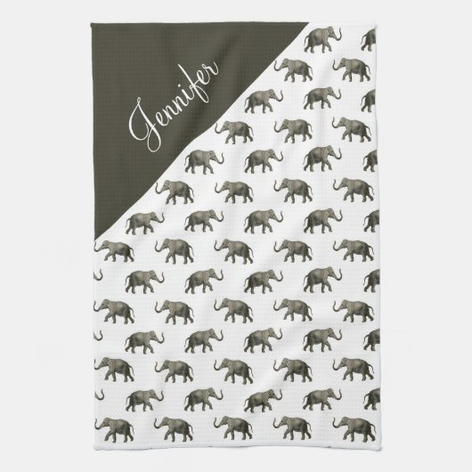  Elephant Pattern - Aangepaste naam Theedoek (Verticaal)
