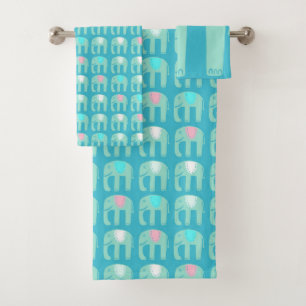 Elephant Pattern Aqua Bad Handdoek