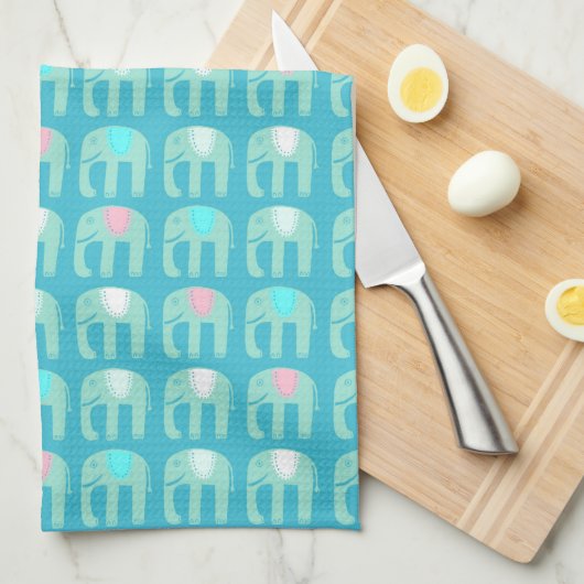 Elephant Pattern Aqua Blue Theedoek (Quarter Fold)