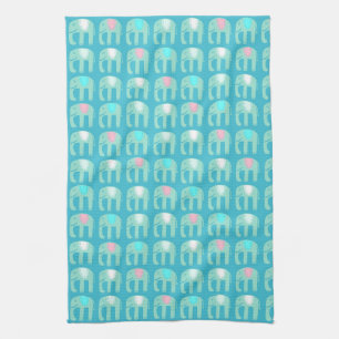 Elephant Pattern Aqua Blue Theedoek