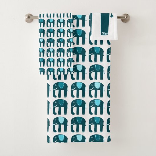 Elephant Pattern Blue Bad Handdoek (Insitu)