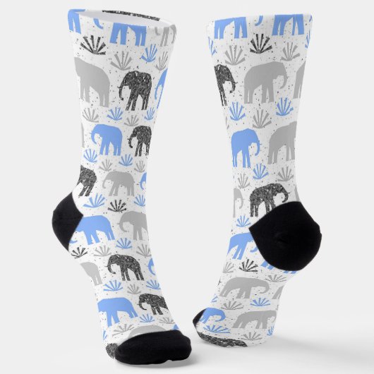Elephant pattern gray blue glittery sokken (Gebogen)