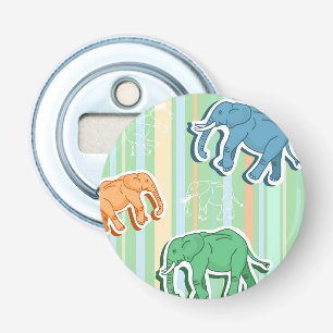 Elephant Pattern on Green Stripes Button Flesopener