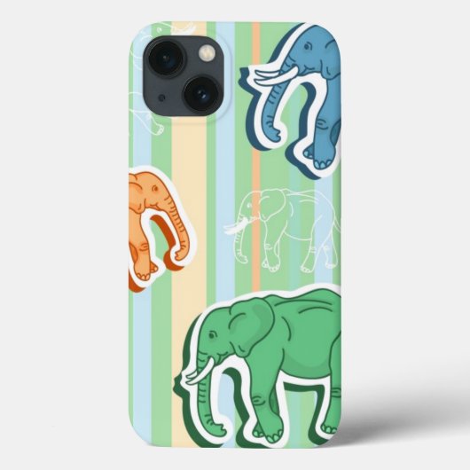 Elephant Pattern on Green Stripes Case-Mate iPhone Case (Achterkant)