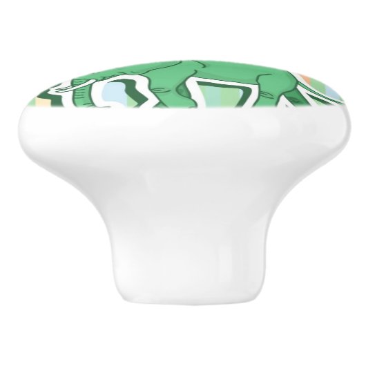 Elephant Pattern on Green Stripes Keramische Knop (Zijkant)