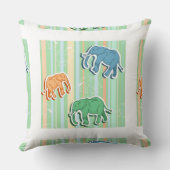 Elephant Pattern on Green Stripes Kussen (Achterkant)
